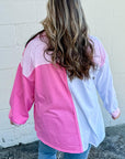 Bonbon Color Block Chest Pockets Half Button Plus Size Sweatshirt - Toi ‘n’ Moi Ltd