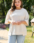 Beige Pearl Decor Crew Neck Half Sleeve Plus Size T Shirt - Toi ‘n’ Moi Ltd