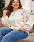 Apricot Plus Size Floral Patchwork Ribbed Puff Sleeve Top - Toi ‘n’ Moi Ltd
