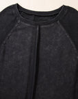Black Solid Waffle Knit Patchwork Raglan Sleeve Sweatshirt - Toi ‘n’ Moi Ltd