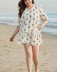 Apricot Bow Printed Puff Sleeve Ruffled Plus Size Mini Dress - Toi ‘n’ Moi Ltd