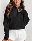 Black Fleece Lined Zip Up Stand Collar Thumbhole Sleeve Sweatshirt - Toi ‘n’ Moi Ltd