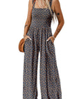 Black Floral Square Neckline Stretch High Waist Jumpsuit - Toi ‘n’ Moi Ltd