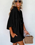 Black Half Button Collared Loose Romper - Toi ‘n’ Moi Ltd