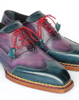 Paul Parkman Men's Norwegian Welted Wingtip Oxford Shoes Purple & Blue (ID