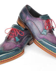Paul Parkman Men's Norwegian Welted Wingtip Oxford Shoes Purple & Blue (ID
