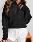 Black Fleece Lined Zip Up Stand Collar Thumbhole Sleeve Sweatshirt - Toi ‘n’ Moi Ltd