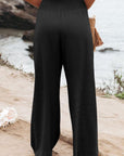 Black Shirred High Waist Plus Size Wide Leg Pants - Toi ‘n’ Moi Ltd