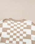 Black Checkered Print Drop Shoulder Round Neck Sweater - Toi ‘n’ Moi Ltd