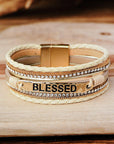 Beige BLESSED Rhinestone Braided Detail Buckle Bracelet - Toi ‘n’ Moi Ltd