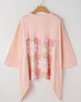 Apricot Pink Plus Size Flower Patchwork Exposed Seam High Low Top - Toi ‘n’ Moi Ltd