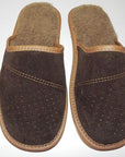 Mens 100% Suede Leather Warmed Slippers Handmade Size:6.5,7.5,8 - Toi ‘n’ Moi Ltd