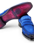 Paul Parkman Blue Antique Suede Goodyear Welted Loafers (ID