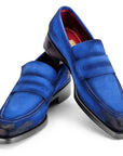 Paul Parkman Blue Antique Suede Goodyear Welted Loafers (ID