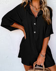 Black Half Button Collared Loose Romper - Toi ‘n’ Moi Ltd