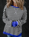 Black Stripe Oversized Contrast Trim Pullover Sweatshirt - Toi ‘n’ Moi Ltd