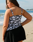 Black Plus Size Printed Square Neck Drawstring Ruffled Tankini Set - Toi ‘n’ Moi Ltd