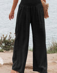 Black Shirred High Waist Plus Size Wide Leg Pants - Toi ‘n’ Moi Ltd