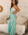 Moonlight Jade Printed Bib Wide Leg Overalls