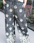 Black Plus Size Geometric Ethnic Print Drawstring Wide Leg Pants - Toi ‘n’ Moi Ltd