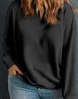 Black Solid Crew Neck Drop Shoulder Plus Size Sweatshirt - Toi ‘n’ Moi Ltd