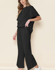 Black Textured Loose Fit T Shirt and Drawstring Pants Set - Toi ‘n’ Moi Ltd