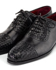 Paul Parkman Men's Black Woven Leather Cap Toe Oxford Shoes (ID