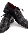 Paul Parkman Men's Black Woven Leather Cap Toe Oxford Shoes (ID