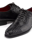 Paul Parkman Men's Black Woven Leather Cap Toe Oxford Shoes (ID