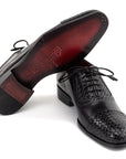 Paul Parkman Men's Black Woven Leather Cap Toe Oxford Shoes (ID