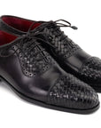 Paul Parkman Men's Black Woven Leather Cap Toe Oxford Shoes (ID
