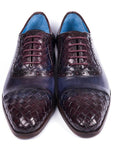 Paul Parkman Woven Leather Captoe Oxfords Navy & Purple (ID