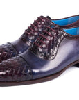 Paul Parkman Woven Leather Captoe Oxfords Navy & Purple (ID