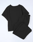 Black Textured Loose Fit T Shirt and Drawstring Pants Set - Toi ‘n’ Moi Ltd