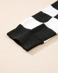 Black Checkered Print Drop Shoulder Round Neck Sweater - Toi ‘n’ Moi Ltd