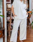 Beige Plus Size Textured Collared Top and Pants Set - Toi ‘n’ Moi Ltd