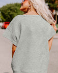 Gray Textured Loose Fit T Shirt and Drawstring Pants Set