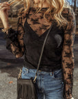 Black Lace Mesh Crochet Splicing Slim Fit Long Sleeve Blouse - Toi ‘n’ Moi Ltd