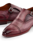 Paul Parkman Men's Cap Toe Monkstrap Shoes Burgundy (ID