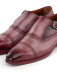 Paul Parkman Men's Cap Toe Monkstrap Shoes Burgundy (ID