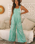 Moonlight Jade Printed Bib Wide Leg Overalls