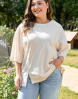 Beige Pearl Decor Crew Neck Half Sleeve Plus Size T Shirt - Toi ‘n’ Moi Ltd