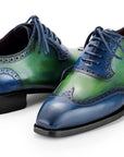 Paul Parkman Goodyear Welted Men's Wingtip Oxfords Blue & Green (ID