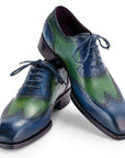 Paul Parkman Goodyear Welted Men's Wingtip Oxfords Blue & Green (ID