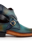 Paul Parkman Men's Single Monkstrap Shoes Turquoise & Brown (ID