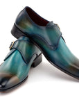 Paul Parkman Men's Single Monkstrap Shoes Turquoise & Brown (ID