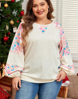 Apricot Plus Size Floral Patchwork Ribbed Puff Sleeve Top - Toi ‘n’ Moi Ltd