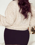 Apricot Sequin Zip up Round Neck Long Sleeve Jacket - Toi ‘n’ Moi Ltd