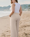 Beige Smocked High Waist Wide Leg Plus Size Pants - Toi ‘n’ Moi Ltd