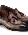 Paul Parkman Men's Split Toe Tassel Loafers Brown Patina Leather (ID